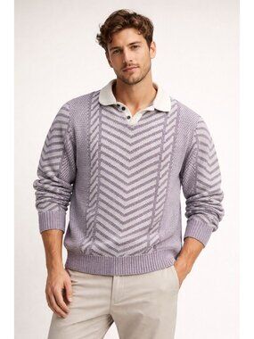 Royal Prestige Purple Chervon Long Sleeve V Neck Sweater Size XL Vintage Size XL